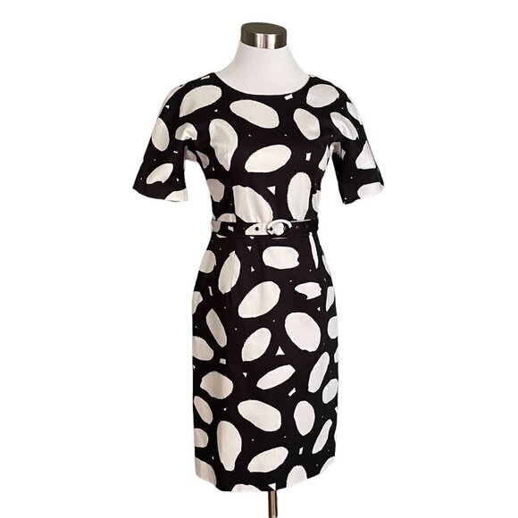 Marimekko Nada Dress Sz 34 US Womens 2 Black White Dot Print Belted Shift Modern - Picture 5 of 8